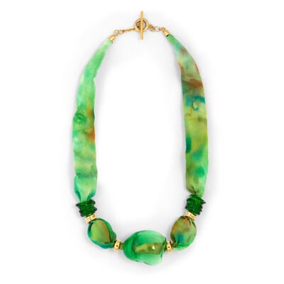 Green Murano glass and silk necklace by Chama Navarro